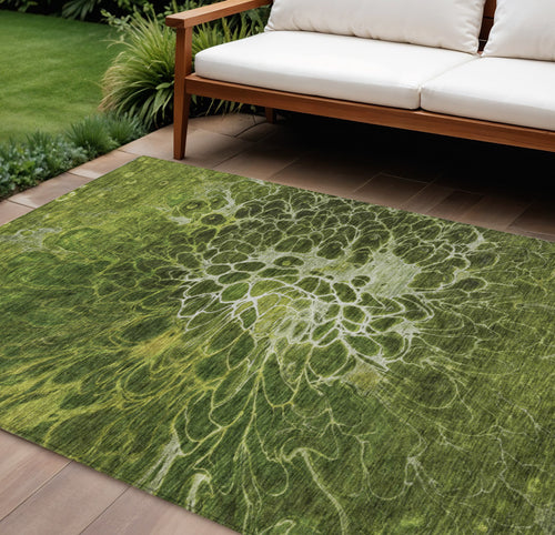 10 X 14 Olive Green And Sage Abstract Washable Indoor Outdoor Area Rug