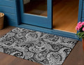 3 X 5 Black Gray And White Paisley Washable Indoor Outdoor Area Rug