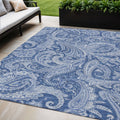 5 X 8 Navy Blue And Denim Blue Paisley Washable Indoor Outdoor Area Rug
