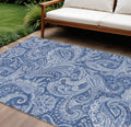 9 X 12 Navy Blue And Denim Blue Paisley Washable Indoor Outdoor Area Rug