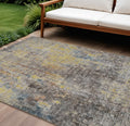 9 X 12 Brown And Gold Abstract Washable Indoor Outdoor Area Rug