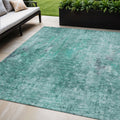 5 X 8 Teal Blue Green And Gray Abstract Washable Indoor Outdoor Area Rug