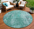 8 Teal Blue Green And Gray Round Abstract Washable Indoor Outdoor Area Rug