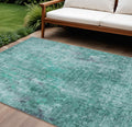 8 X 10 Teal Blue Green And Gray Abstract Washable Indoor Outdoor Area Rug