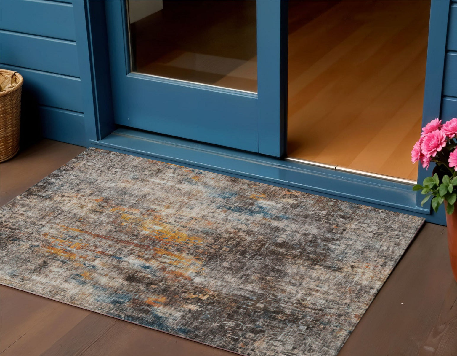 3 X 5 Taupe Chocolate And Copper Abstract Washable Indoor Outdoor Area Rug