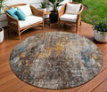 8 Taupe Chocolate And Copper Round Abstract Washable Indoor Outdoor Area Rug