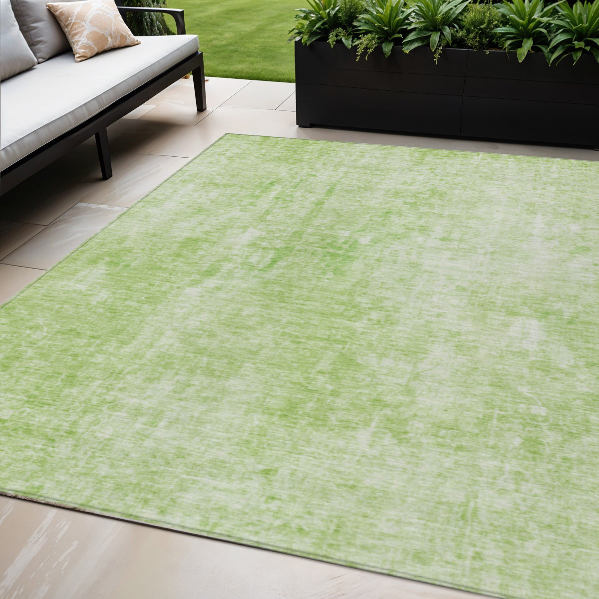 5 X 8 Green Abstract Washable Indoor Outdoor Area Rug