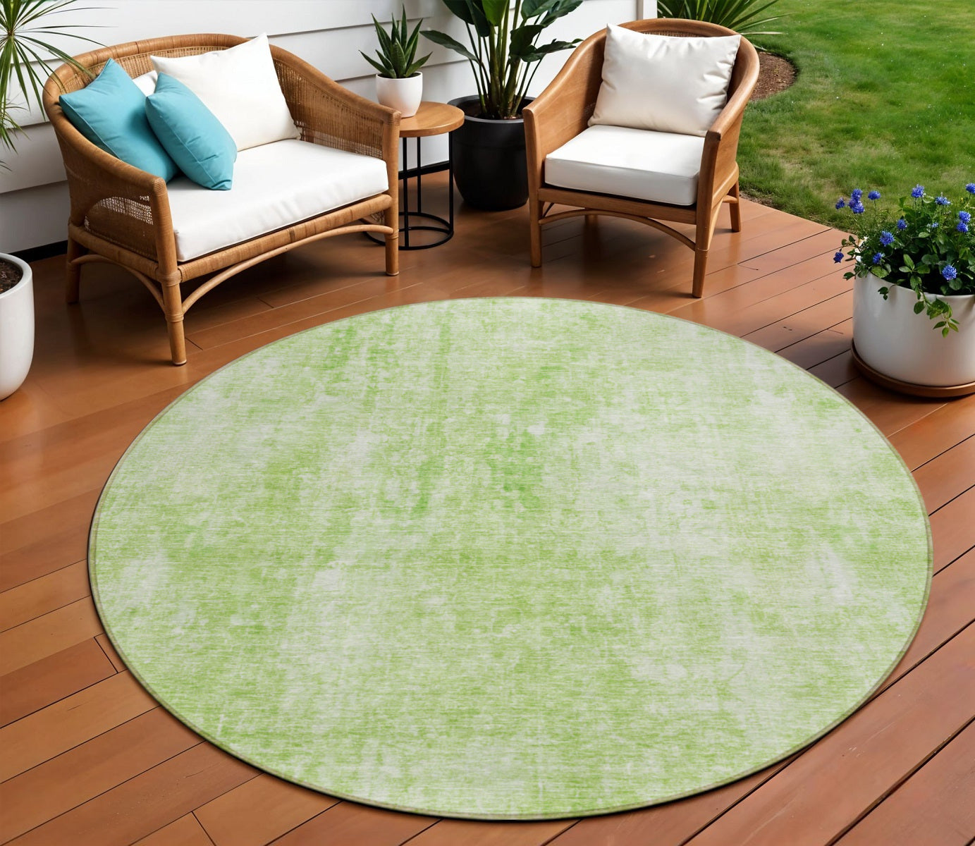 8 Green Round Abstract Washable Indoor Outdoor Area Rug