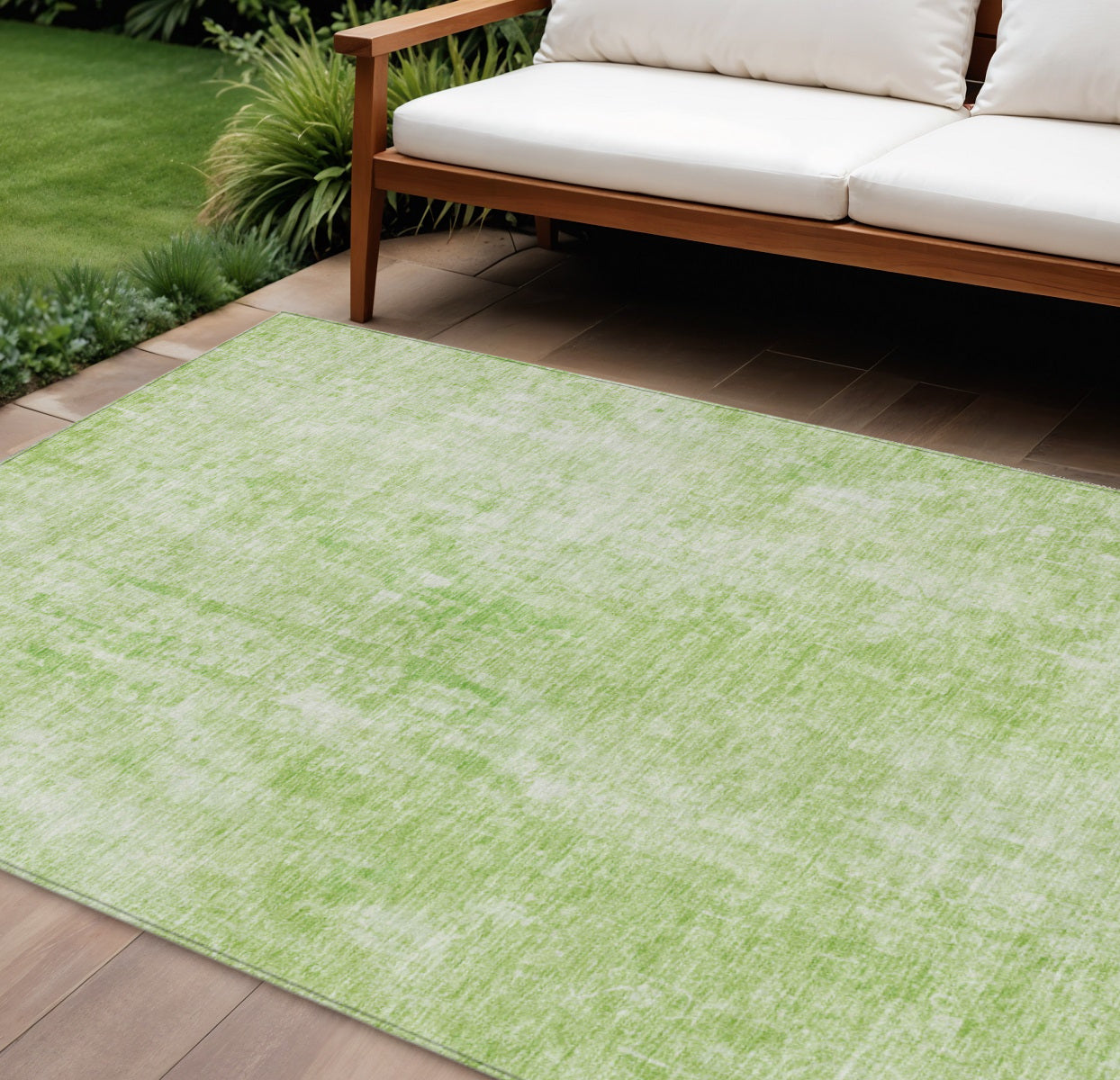 9 X 12 Green Abstract Washable Indoor Outdoor Area Rug