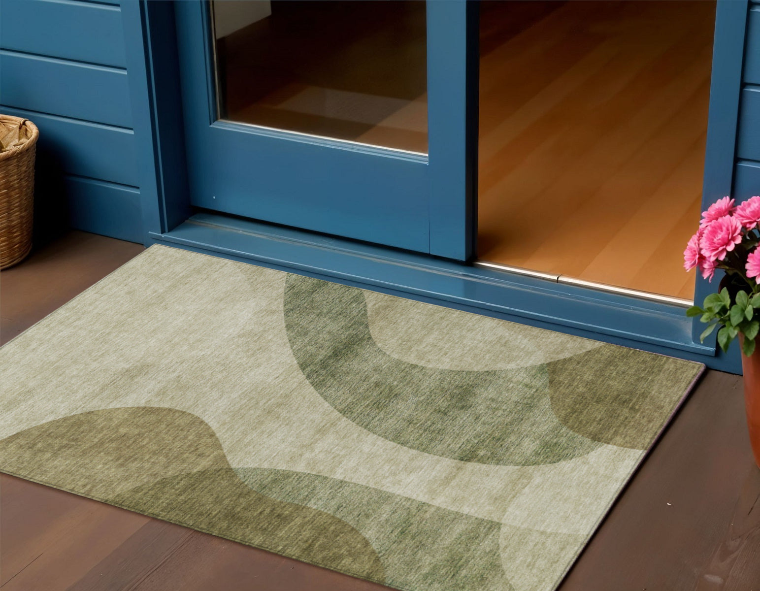 3 X 5 Beige And Chocolate Abstract Washable Indoor Outdoor Area Rug