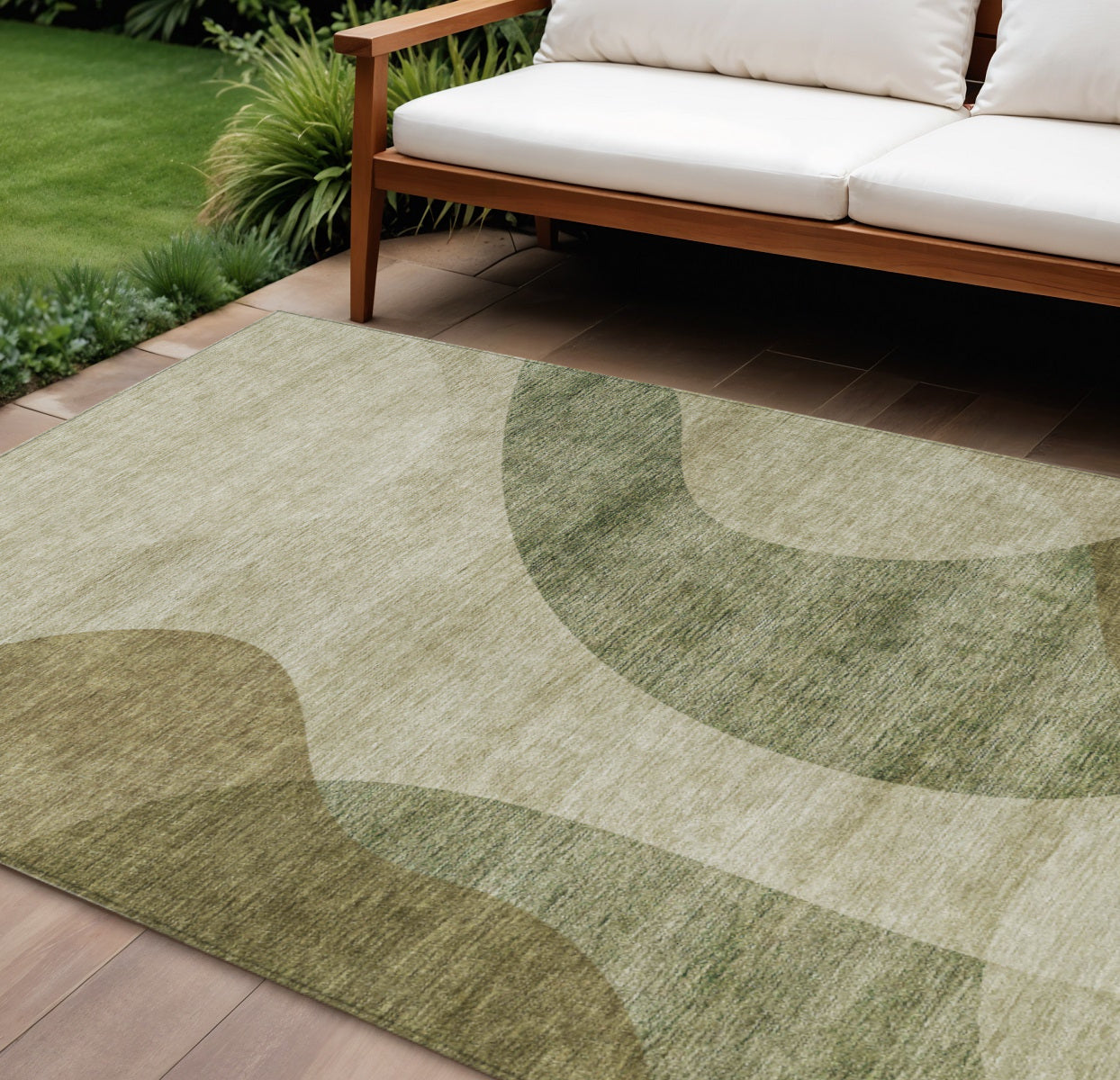 9 X 12 Beige And Chocolate Abstract Washable Indoor Outdoor Area Rug