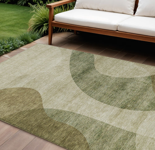 10 X 14 Beige And Chocolate Abstract Washable Indoor Outdoor Area Rug
