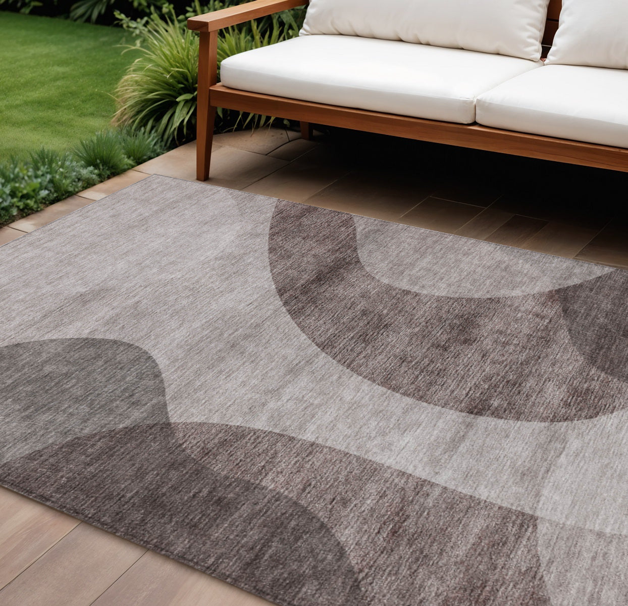 9 X 12 Brown Taupe And Beige Abstract Washable Indoor Outdoor Area Rug