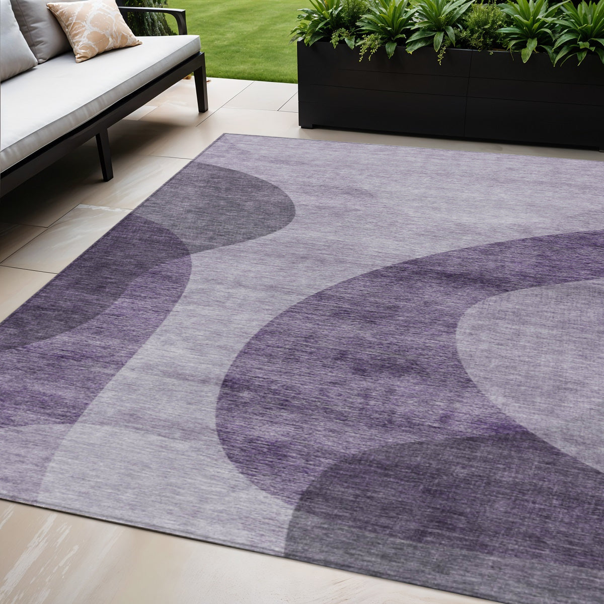 5 X 8 Purple Lavender And Eggplant Abstract Washable Indoor Outdoor Area Rug