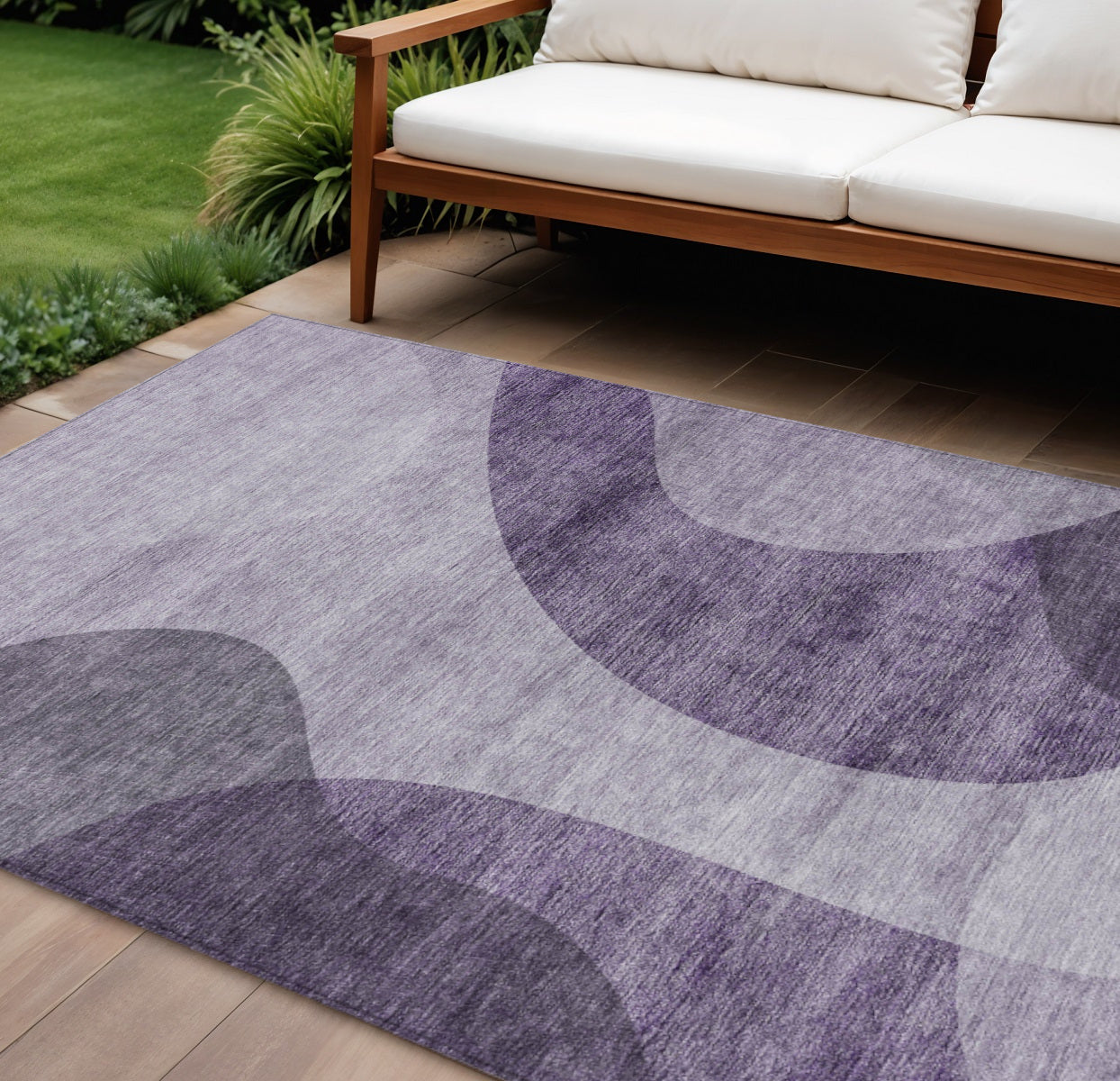 8 X 10 Purple Lavender And Eggplant Abstract Washable Indoor Outdoor Area Rug