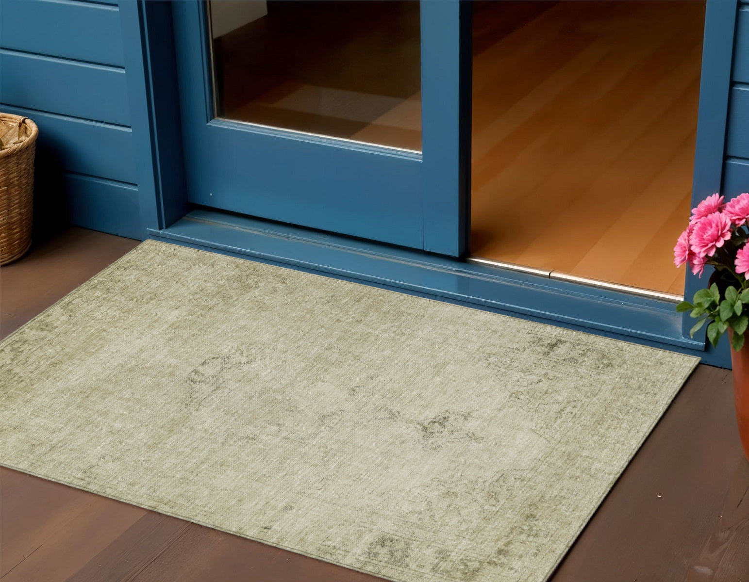 3 X 5 Beige Taupe And Brown Oriental Washable Indoor Outdoor Area Rug