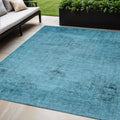 5 X 8 Denim Blue And Navy Blue Oriental Washable Indoor Outdoor Area Rug