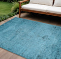 10 X 14 Denim Blue And Navy Blue Oriental Washable Indoor Outdoor Area Rug