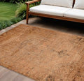 8 X 10 Copper Orange And Brown Oriental Washable Indoor Outdoor Area Rug