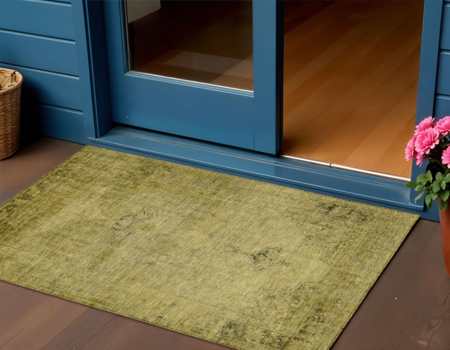 3 X 5 Gold Brown And Wheat Oriental Washable Indoor Outdoor Area Rug