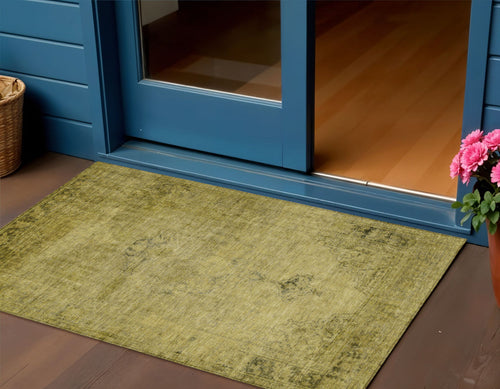 3 X 5 Gold Brown And Wheat Oriental Washable Indoor Outdoor Area Rug