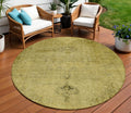 8 Gold Brown And Wheat Round Oriental Washable Indoor Outdoor Area Rug
