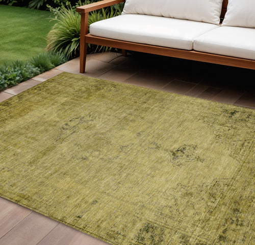 10 X 14 Gold Brown And Wheat Oriental Washable Indoor Outdoor Area Rug