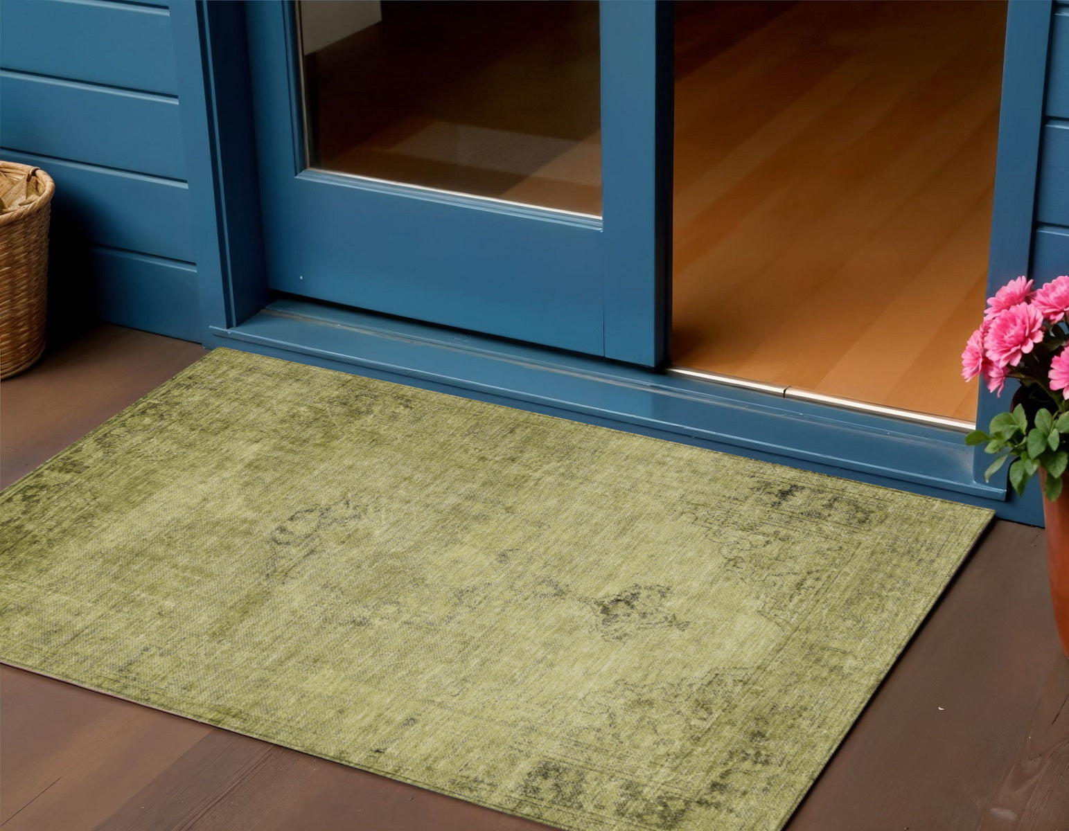3 X 5 Khaki Brown And Taupe Oriental Washable Indoor Outdoor Area Rug