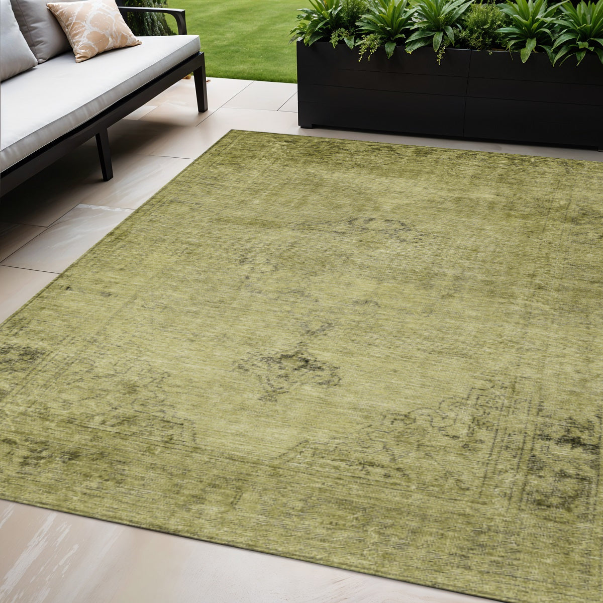 5 X 8 Khaki Brown And Taupe Oriental Washable Indoor Outdoor Area Rug