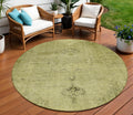 8 Khaki Brown And Taupe Round Oriental Washable Indoor Outdoor Area Rug