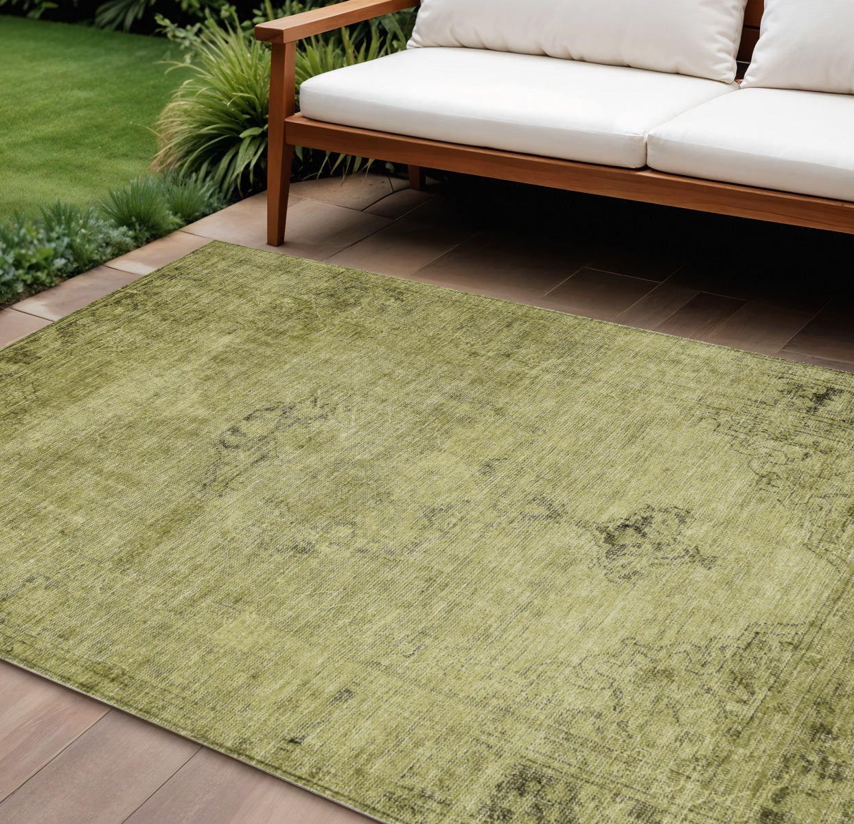 8 X 10 Khaki Brown And Taupe Oriental Washable Indoor Outdoor Area Rug
