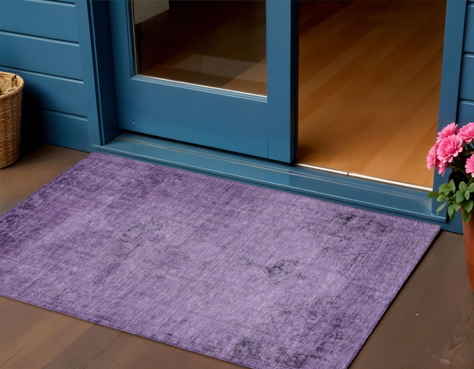 3 X 5 Purple Eggplant And Lavender Oriental Washable Indoor Outdoor Area Rug