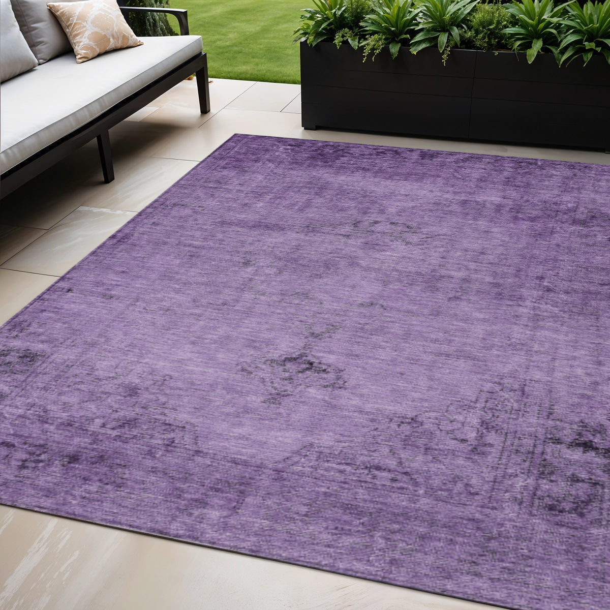 5 X 8 Purple Eggplant And Lavender Oriental Washable Indoor Outdoor Area Rug