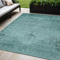 5 X 8 Teal Blue Turquoise And Charcoal Oriental Washable Indoor Outdoor Area Rug