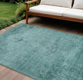 10 X 14 Teal Blue Turquoise And Charcoal Oriental Washable Indoor Outdoor Area Rug