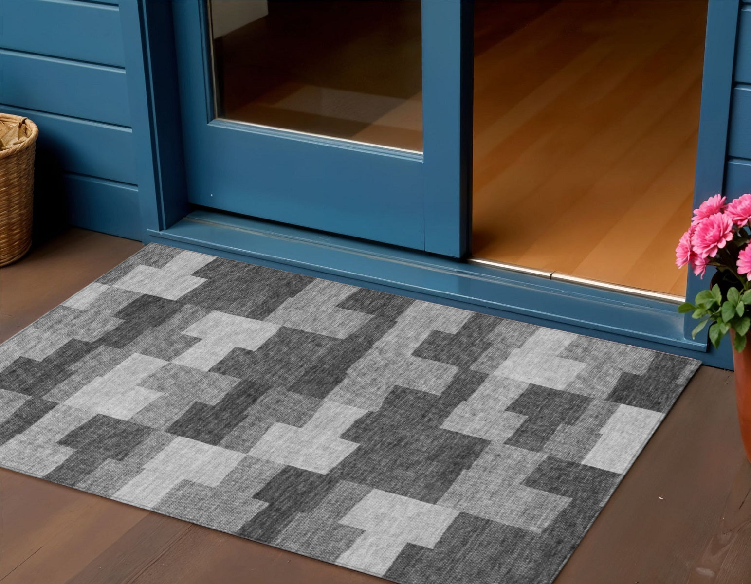 3 X 5 Gray Silver And Charcoal Geometric Washable Indoor Outdoor Area Rug