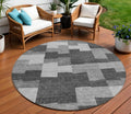8 Gray Silver And Charcoal Round Geometric Washable Indoor Outdoor Area Rug