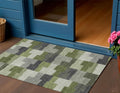3 X 5 Olive Green And Artichoke Green Geometric Washable Indoor Outdoor Area Rug
