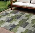 9 X 12 Olive Green And Artichoke Green Geometric Washable Indoor Outdoor Area Rug