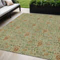 5 X 8 Green Copper And Sage Floral Washable Indoor Outdoor Area Rug