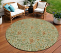 8 Green Copper And Sage Round Floral Washable Indoor Outdoor Area Rug