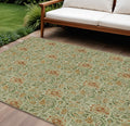 10 X 14 Green Copper And Sage Floral Washable Indoor Outdoor Area Rug
