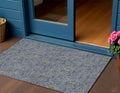 3 X 5 Denim Blue Navy Blue And Gray Floral Washable Indoor Outdoor Area Rug