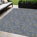 5 X 8 Denim Blue Navy Blue And Gray Floral Washable Indoor Outdoor Area Rug
