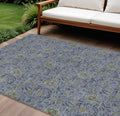 9 X 12 Denim Blue Navy Blue And Gray Floral Washable Indoor Outdoor Area Rug