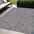 5 X 8 Brown And Blue Floral Washable Indoor Outdoor Area Rug