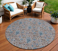 8 Brown And Blue Round Floral Washable Indoor Outdoor Area Rug