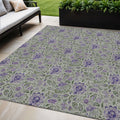 5 X 8 Olive Green Sage And Purple Floral Washable Indoor Outdoor Area Rug