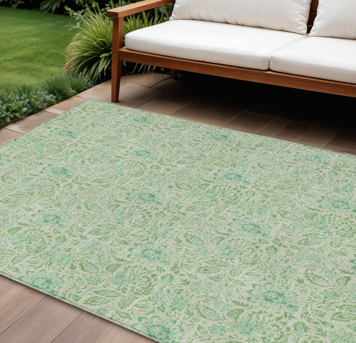 10 X 14 Sage And Artichoke Green Floral Washable Indoor Outdoor Area Rug