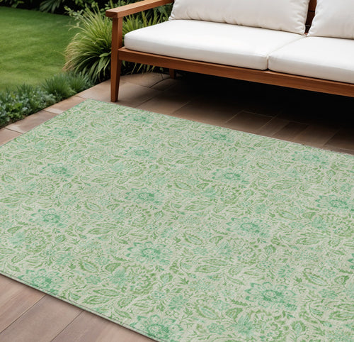 10 X 14 Sage And Artichoke Green Floral Washable Indoor Outdoor Area Rug
